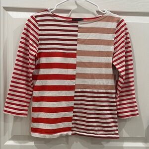 J. Crew Patchwork striped shirt featuring 3/4 sleeve  and boatneck neckline